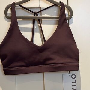 WILO chocolate brown Strappy V-Neck Sports Bralette
